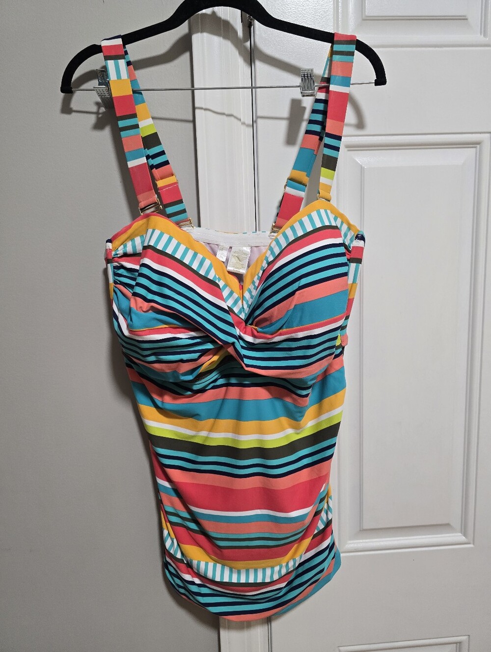 Anne Cole Bold Striped Twist-Front Tankini Top, Size 22W